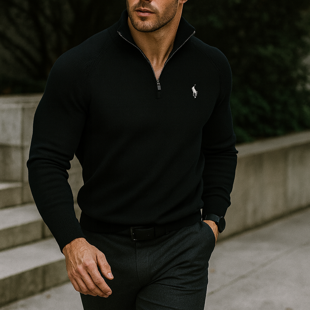 Pull col zippé R&L + montre offerte
